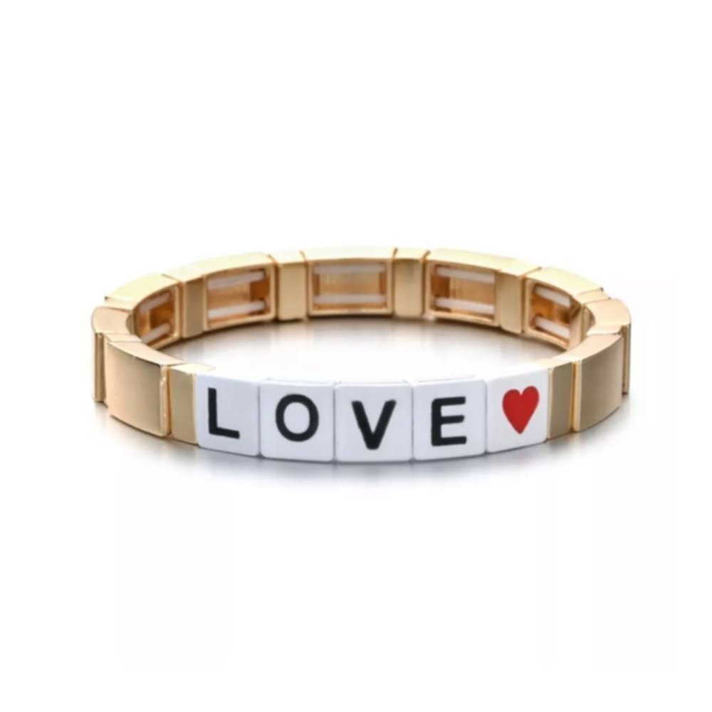 Gold Plated Enamel Stretch Bracelet LOVE